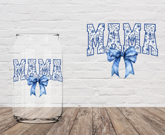 Mama Blue Bow 4" UV DTF