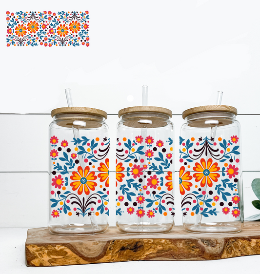 Blue Orange & Yellow Floral UV DTF DOUBLE SIDED