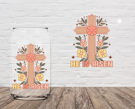 He Is Risen Floral Cross 4" UV DTF
