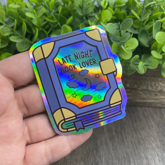 Late Night Book Lover Holographic Vinyl Sticker 3"