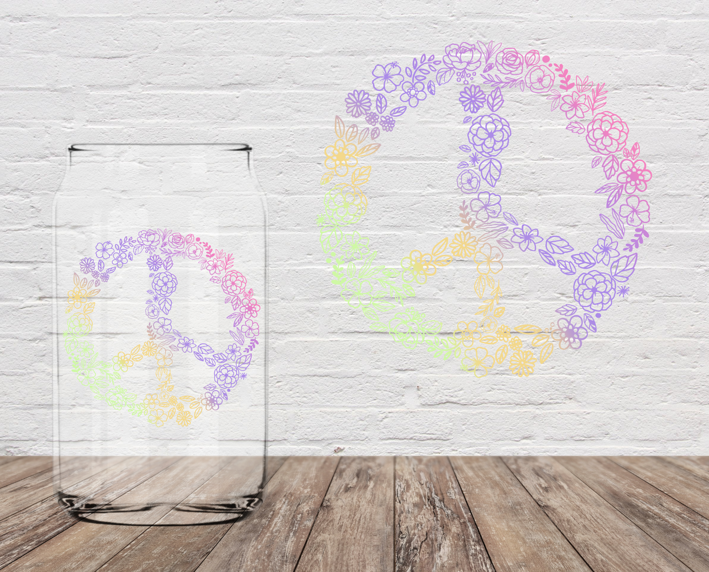 Floral Peace Sign DOUBLE SIDED 4" UV DTF