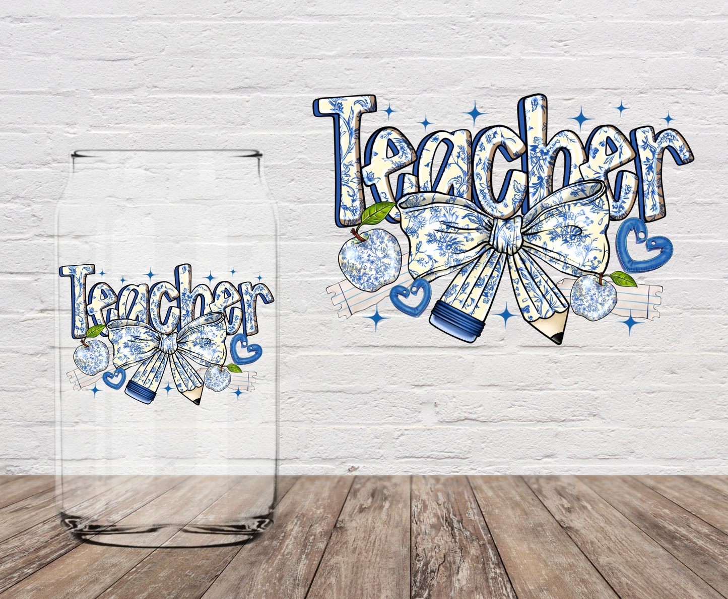 Teacher Blue Floral 4" UV DTF