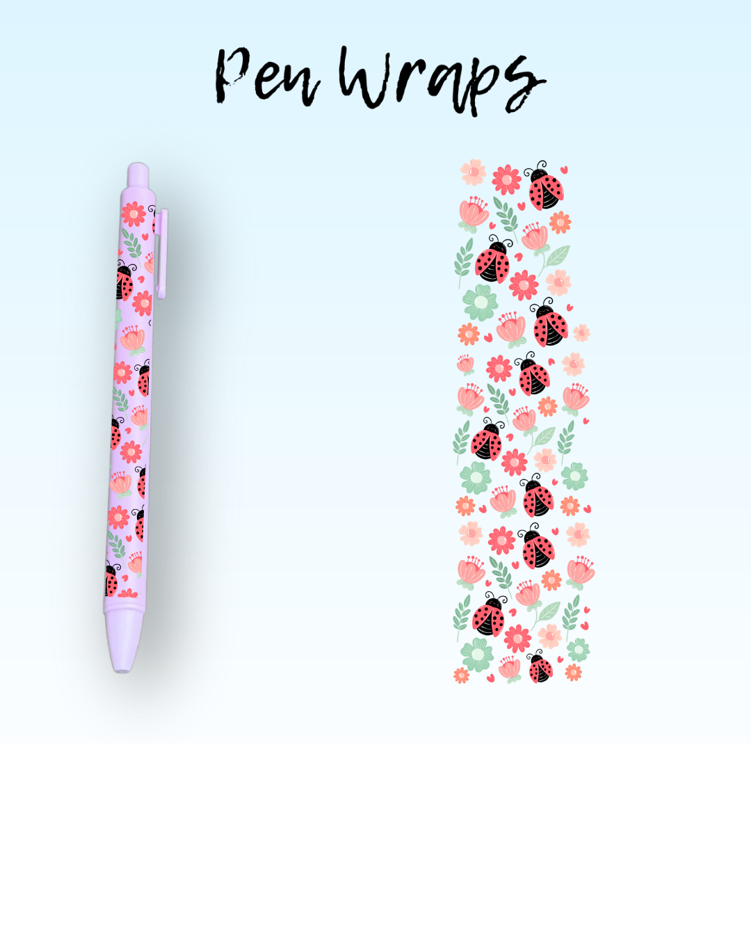 Lady Bugs & Flowers Wrap For Ballpoint Pen UV DTF