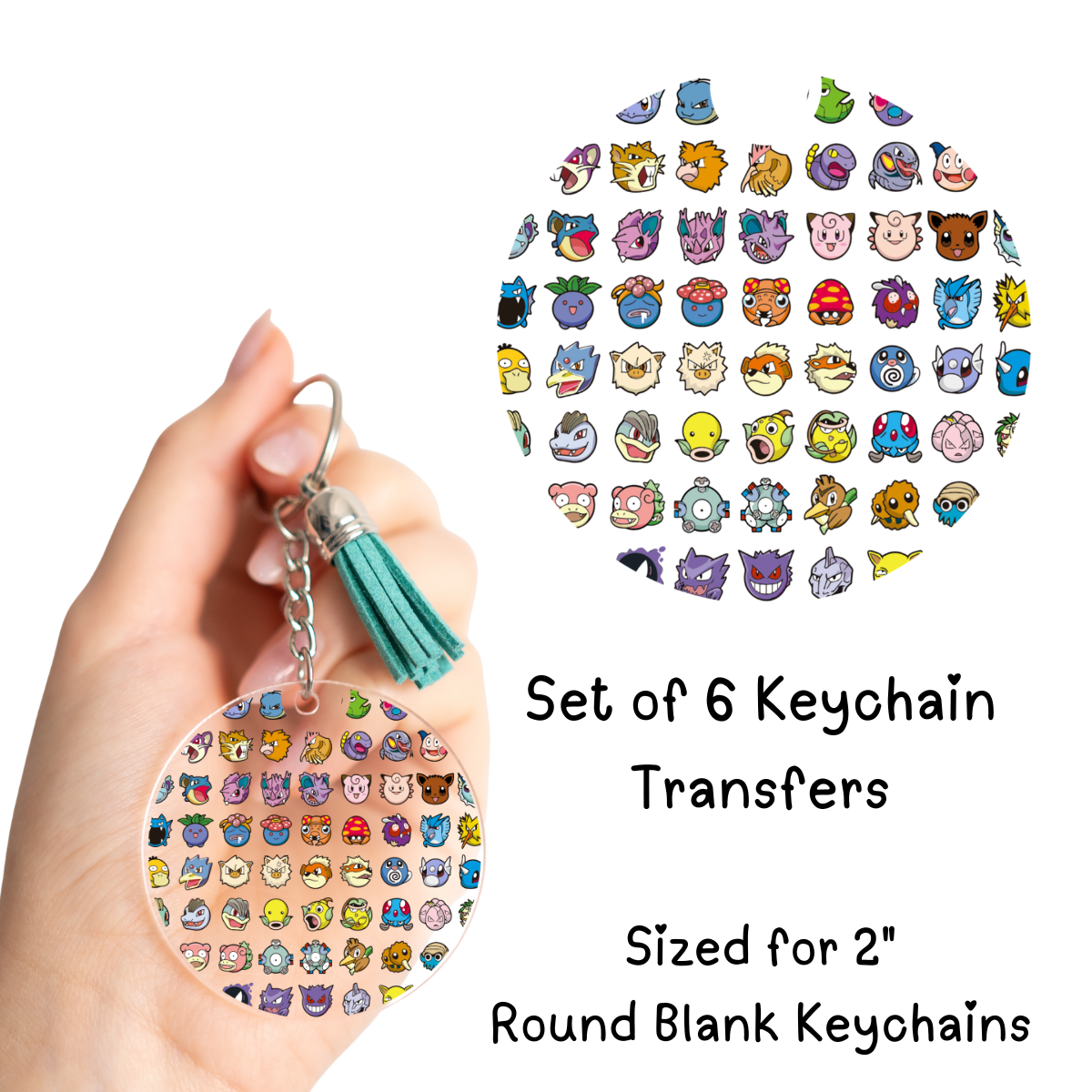 Poke Faces Round Keychain Transfer Set of 6