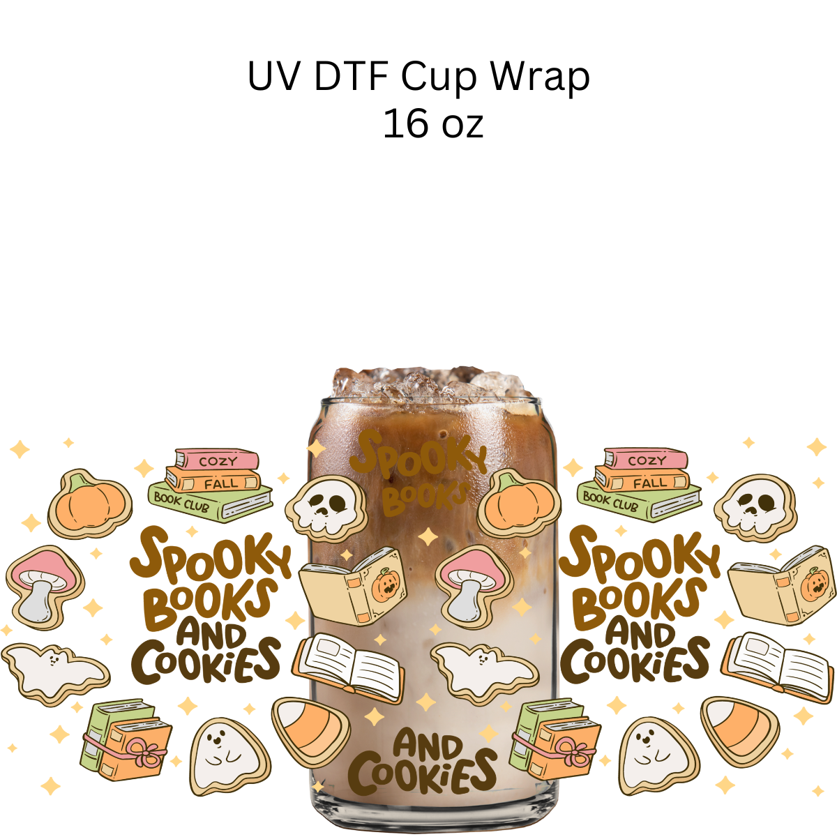 Spooky Books and Cookies UV DTF Cup Wrap