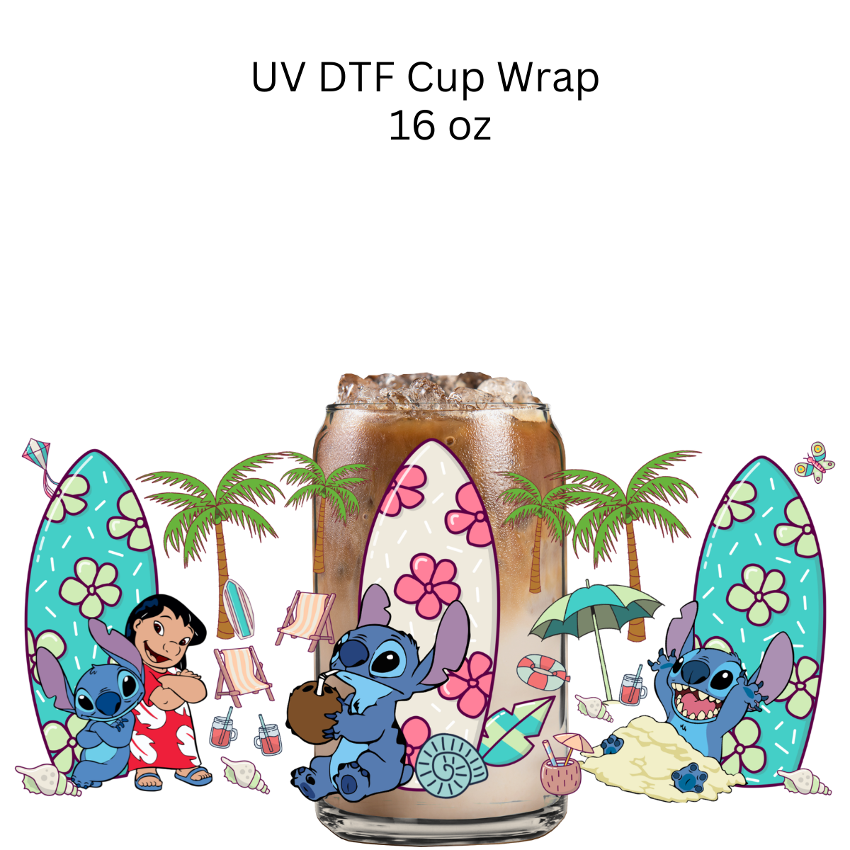 Blue Alien and Girl Summer UV DTF Cup Wrap