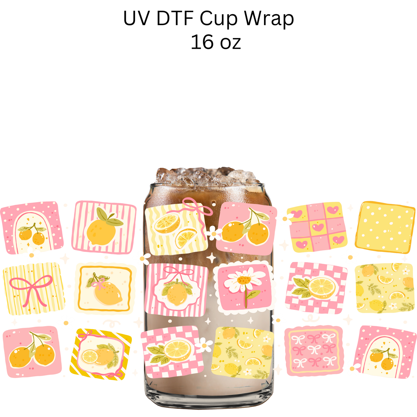 Pink Yellow Lemon Squares UV DTF Cup Wrap