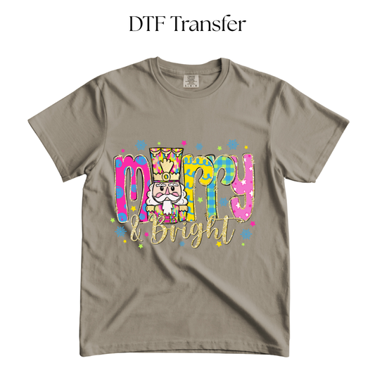 Merry & Bright Colorful DTF Transfer