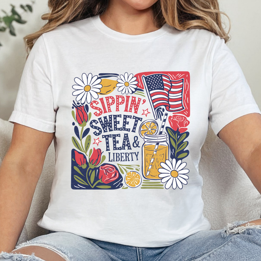 Sipping Sweet Tea & Liberty DTF Transfer