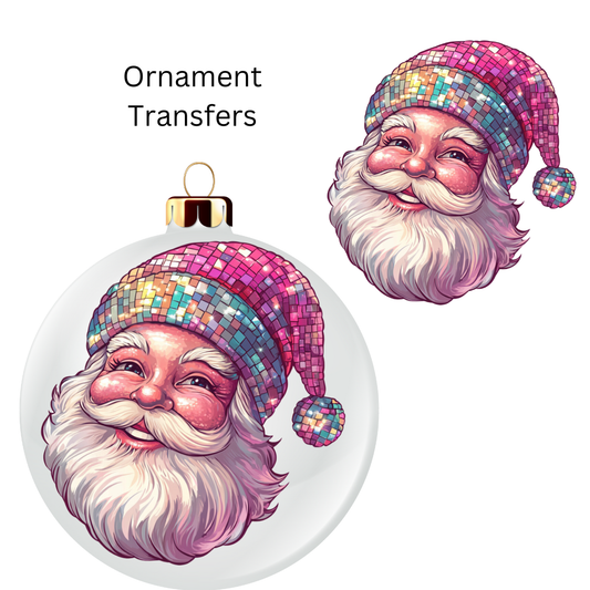 Pink Disco Santa Ornament Transfer UV DTF