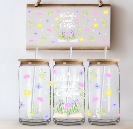 Books and Coffee Floral UV DTF DOUBLE SIDED