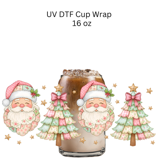 Pastel Santa and Christmas Tree UV DTF Cup Wrap