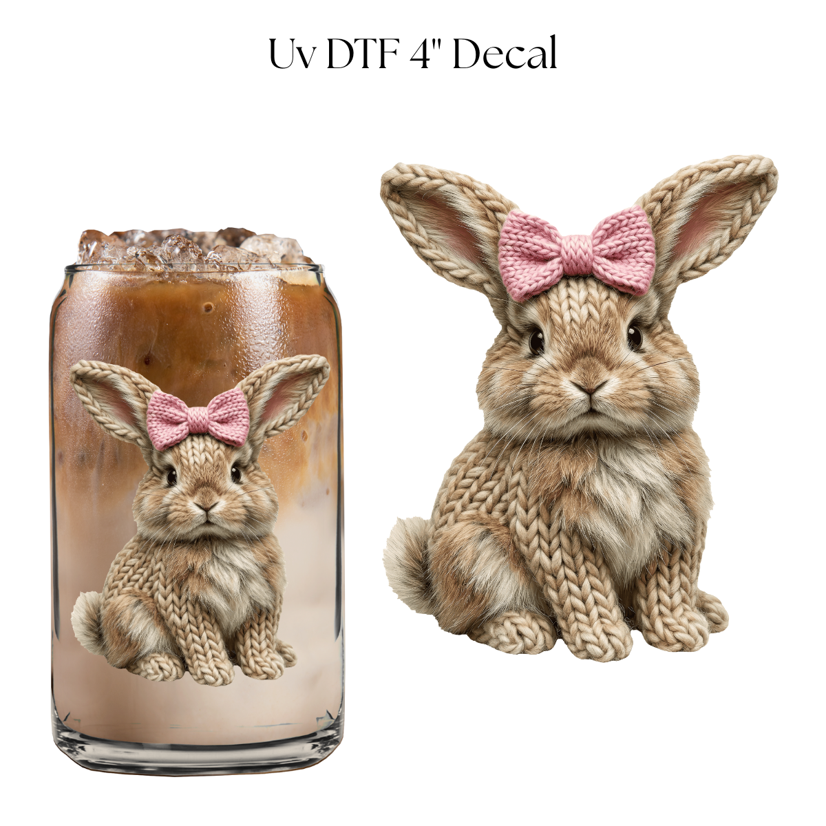 Light Brown Bunny Faux Knit 4” UV DTF Decal
