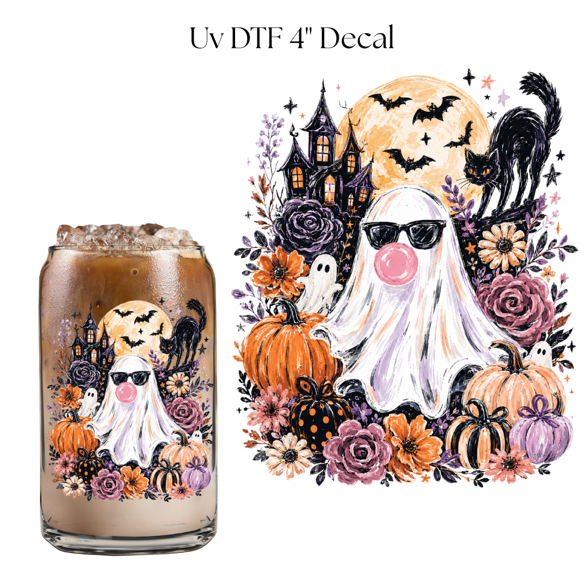 Fall Ghost Bubblegum 4” UV DTF Cup Decal