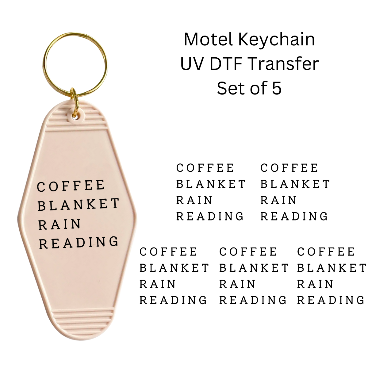 Coffee Blanket Rain Reading Set of 5 Keychain Transfers
