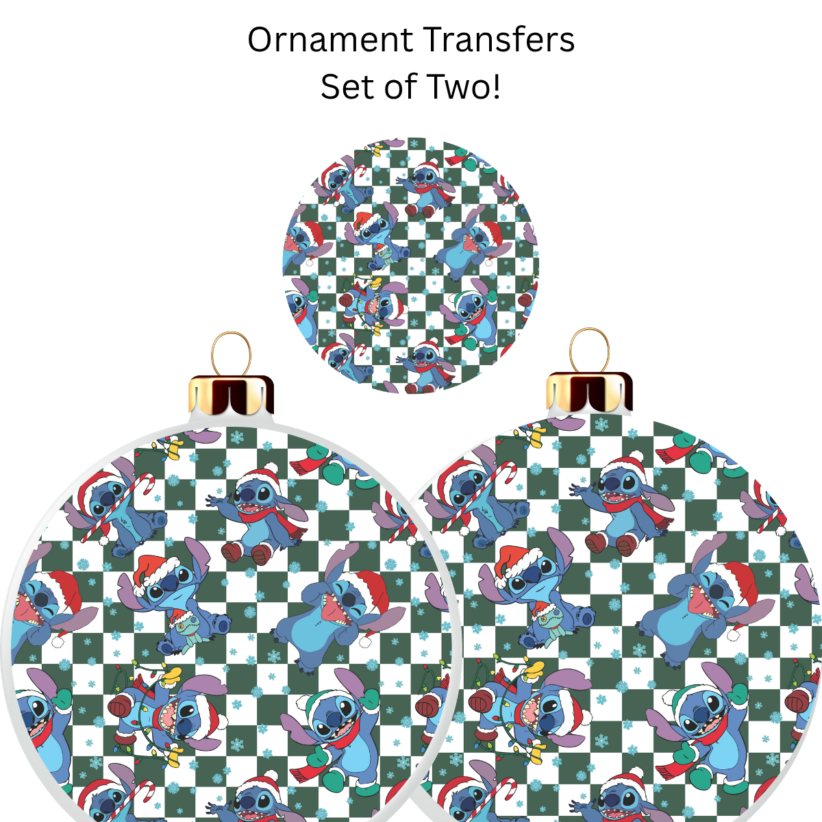 Blue Monster Green Squares Ornament Transfer UV DTF (Set of 2)
