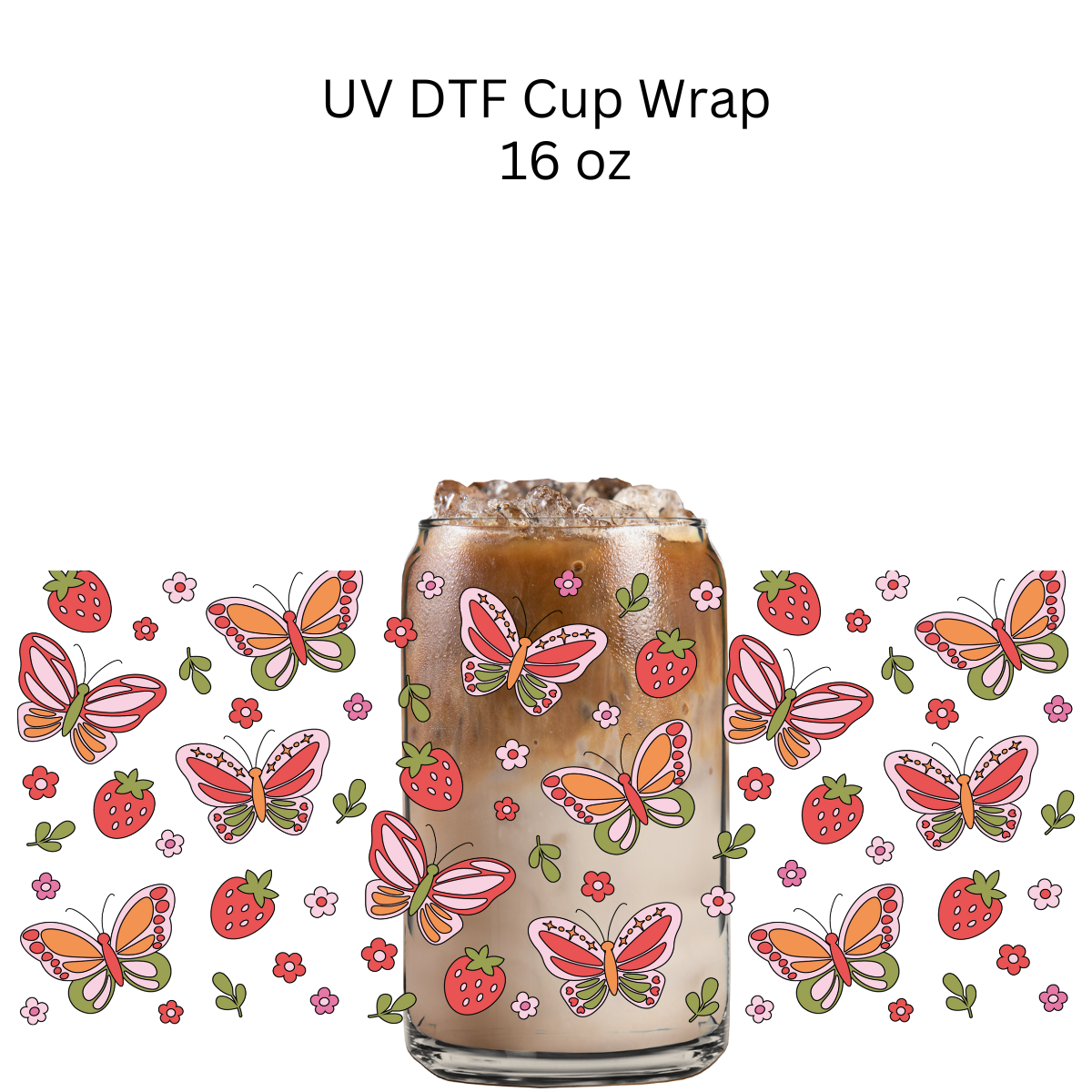 Strawberries and Butterflies UV DTF Cup Wrap