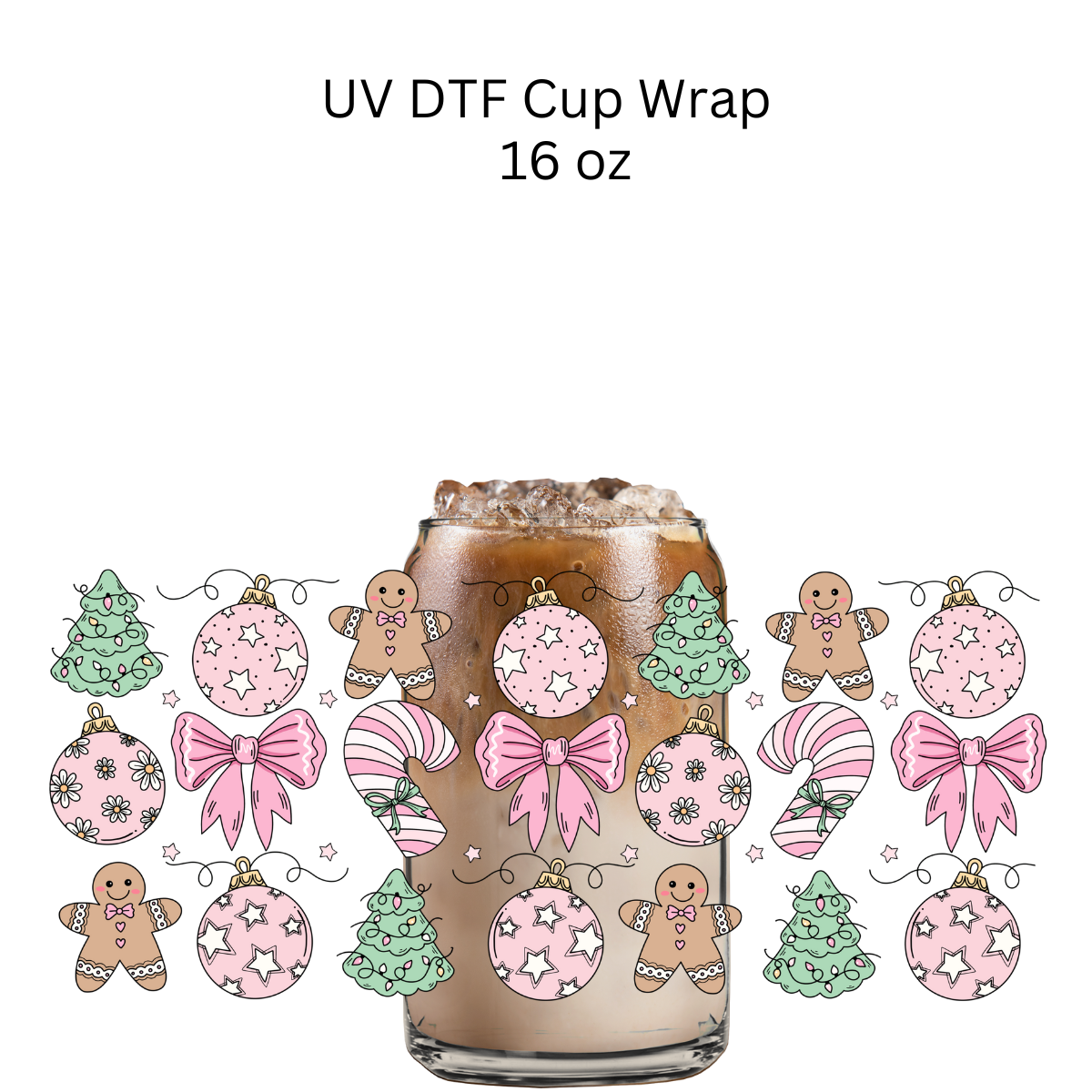 Christmas Gingerbread Ornament and Tree UV DTF Cup Wrap