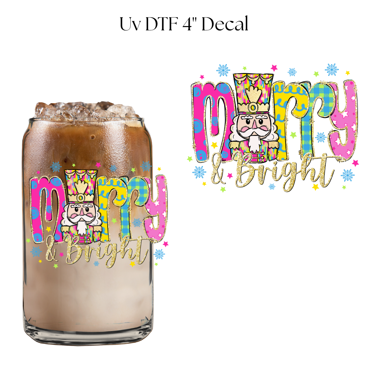 Merry & Bright Colorful 4” UV DTF Decal