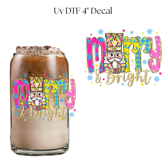 Merry & Bright Colorful 4” UV DTF Decal