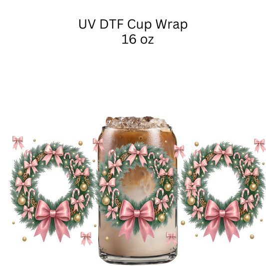 Pink Bows Wreath UV DTF Cup Wrap