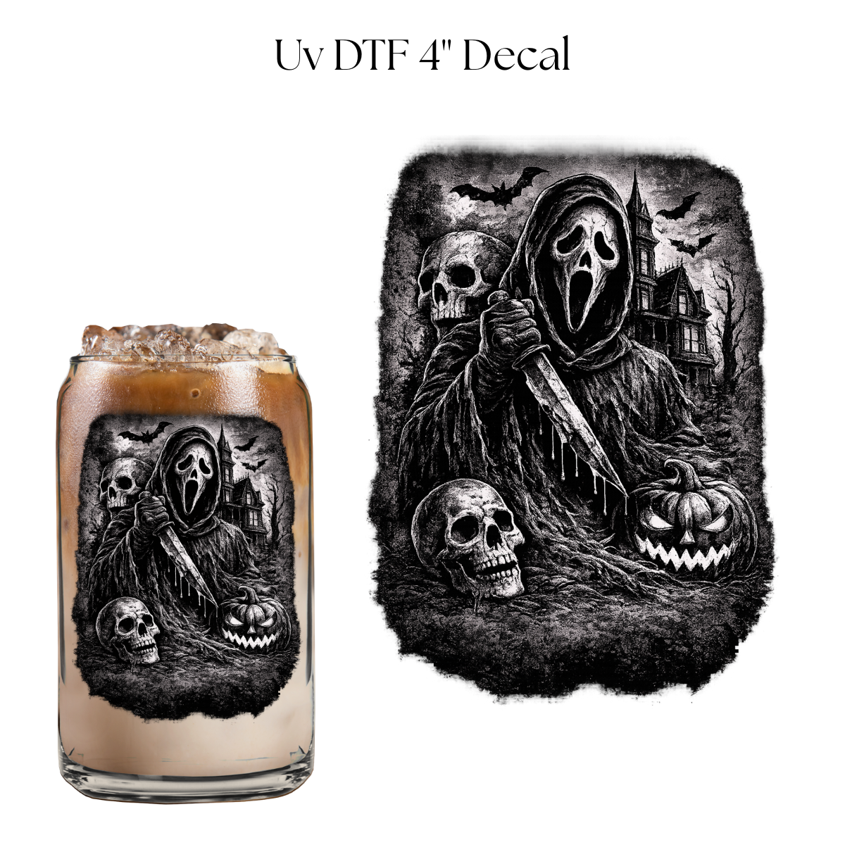 Scream Black White 4” UV DTF Cup Decal