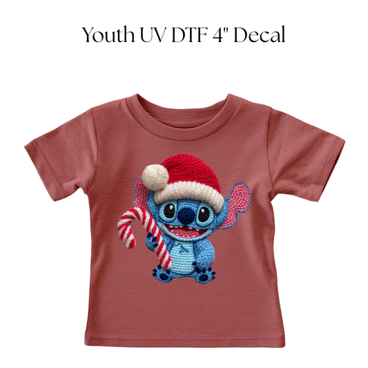 YOUTH Blue Alien Candy Cane Faux Yarn DTF Transfer