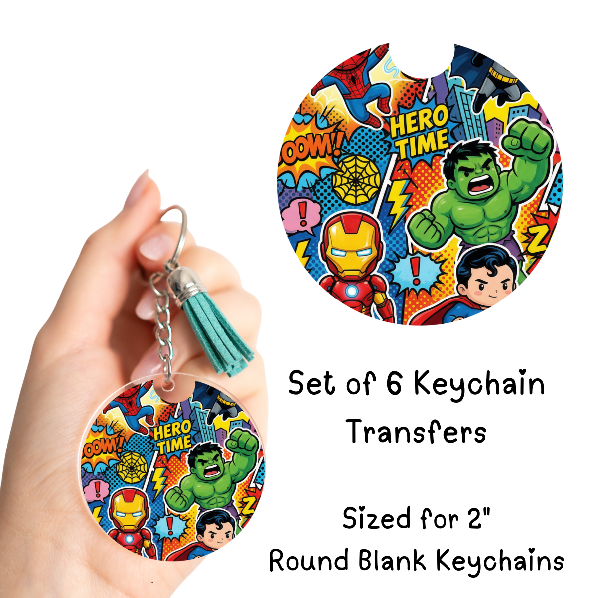 Hero Time Round Keychain Transfer Set of 6