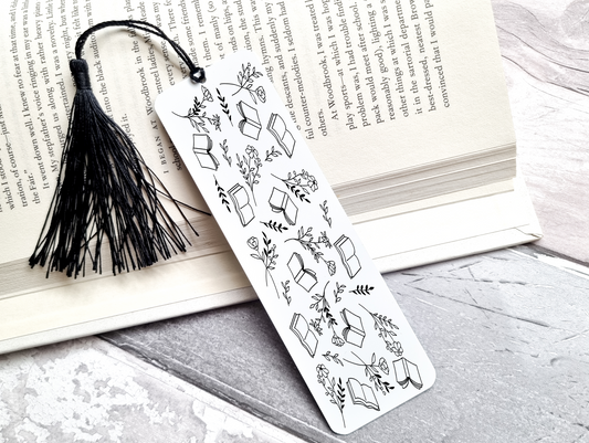 Book Outline & Floral  UV DTF Bookmark DOUBLE SIDED