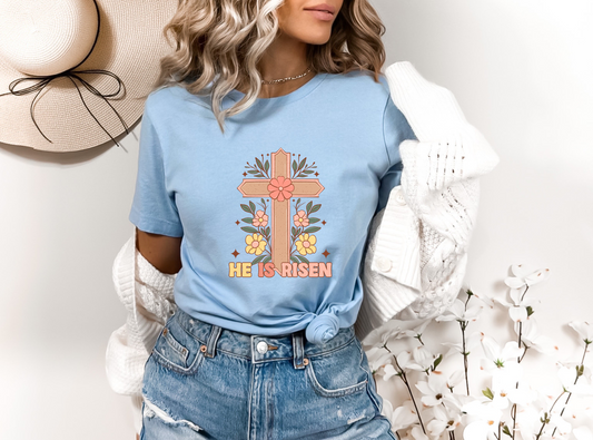He Is Risen Floral Cross DTF TRANSFER