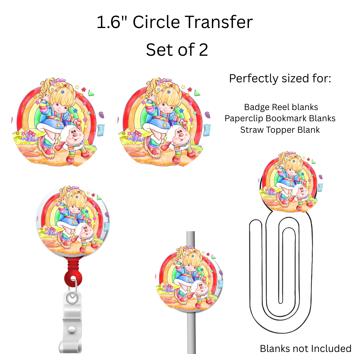Rainbow Girl 1.6” UV DTF Transfer Set of 2