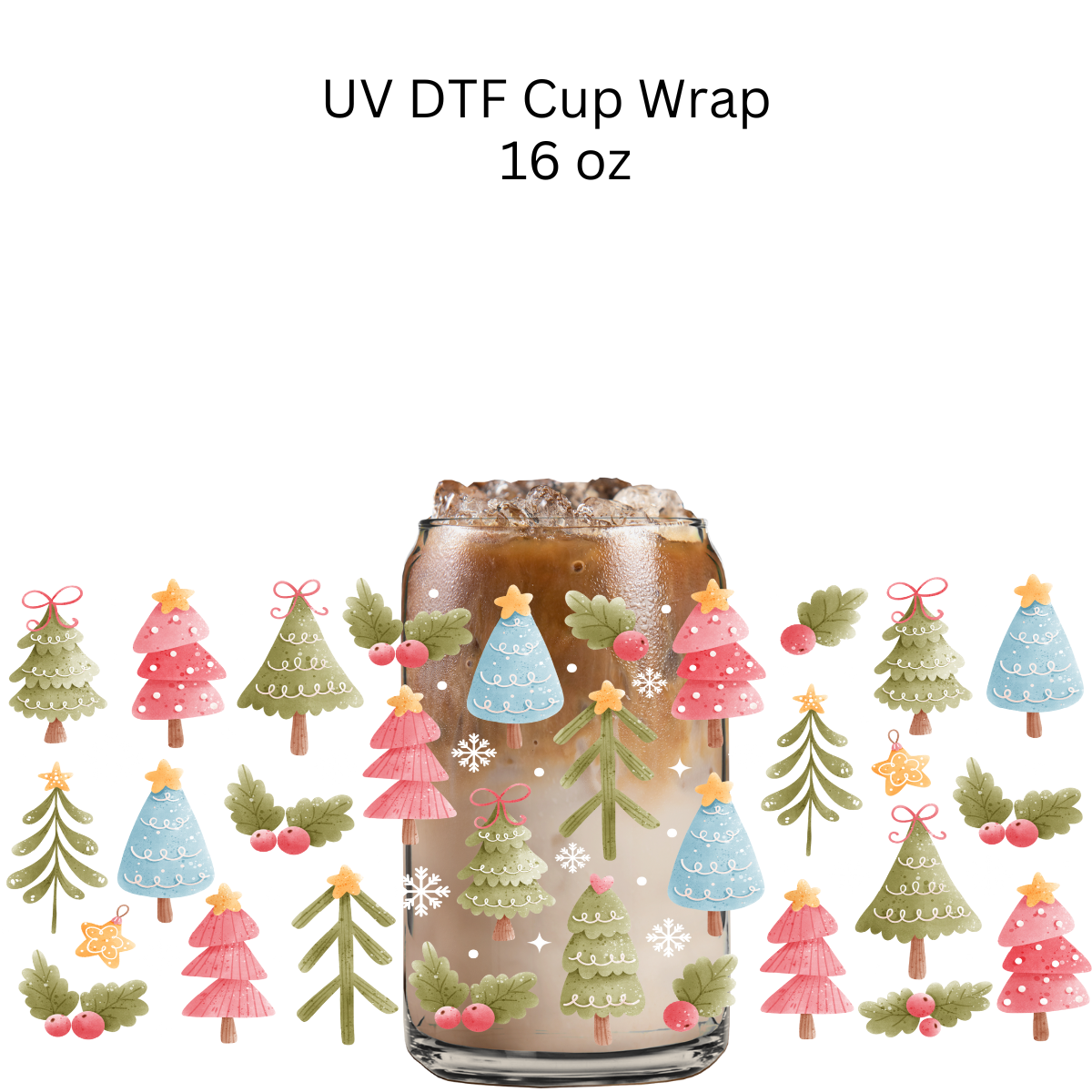Colorful Christmas Trees UV DTF Cup Wrap