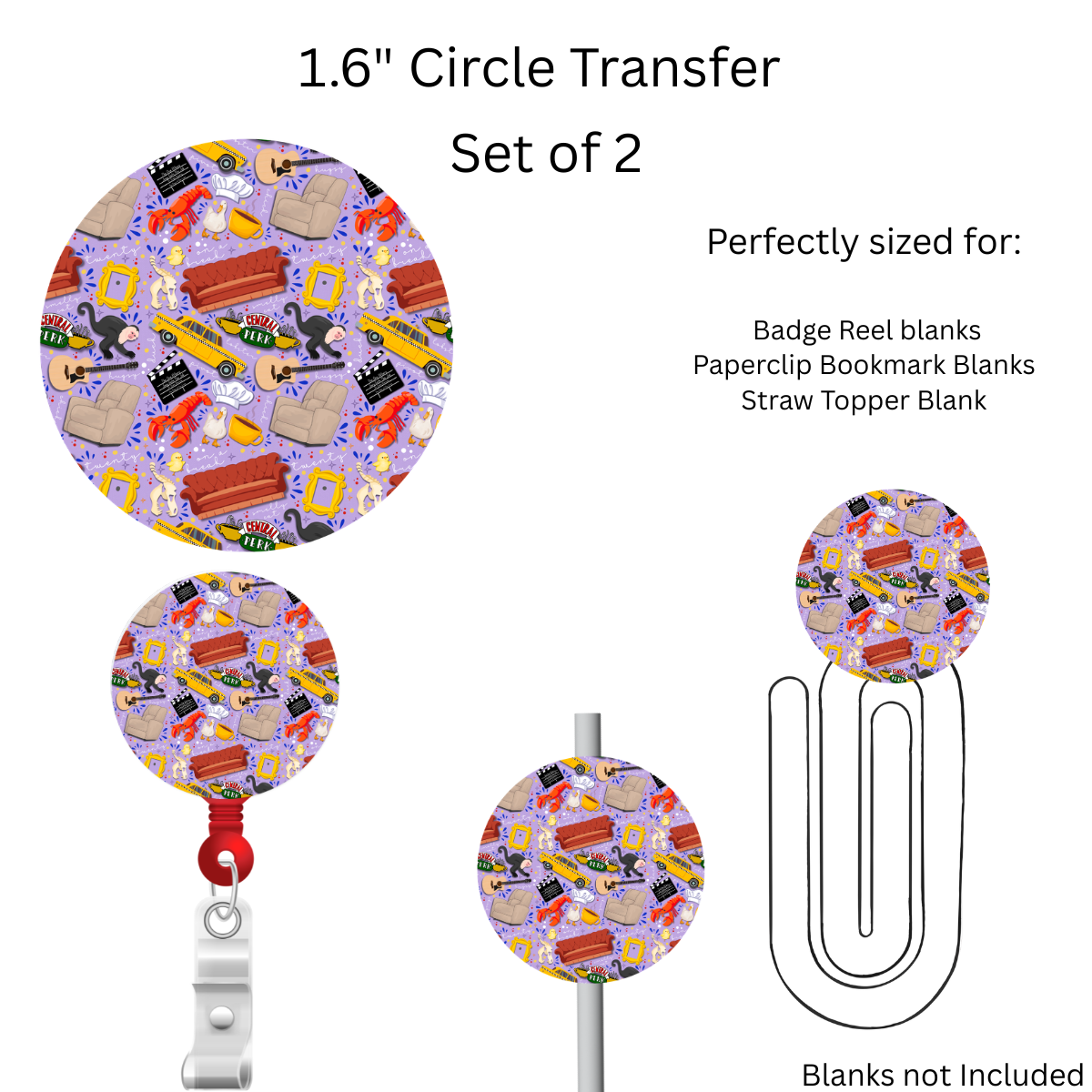 Purple Central Things 1.6” UV DTF Transfer Set of 2
