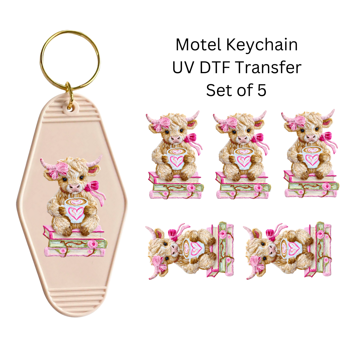 Pink Books Cow Keychain Transfers