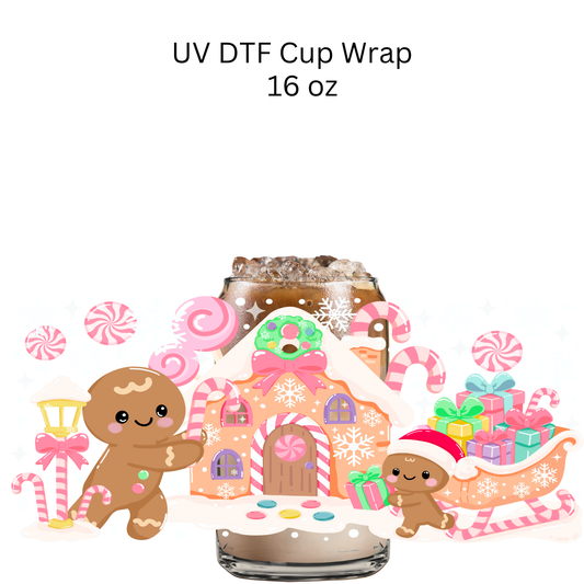 Gingerbread Man and House UV DTF Cup Wrap