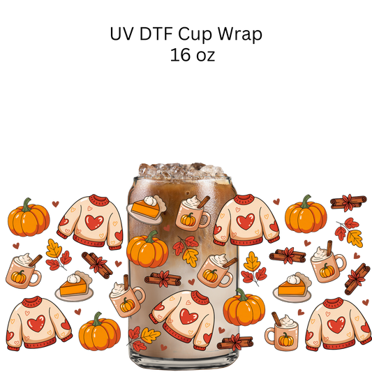 Fall Sweatshirts Cinnamon and Pumpkins UV DTF Wrap