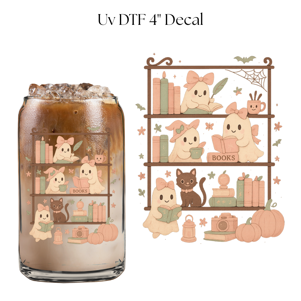 Fall Ghost Bookshelves 4” UV DTF Decal