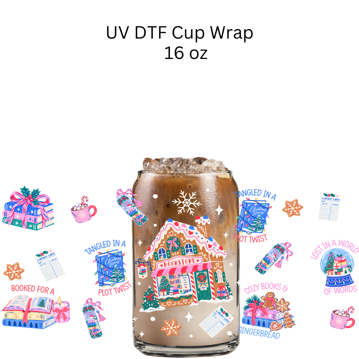 Christmas Bookstore UV DTF Cup Wrap