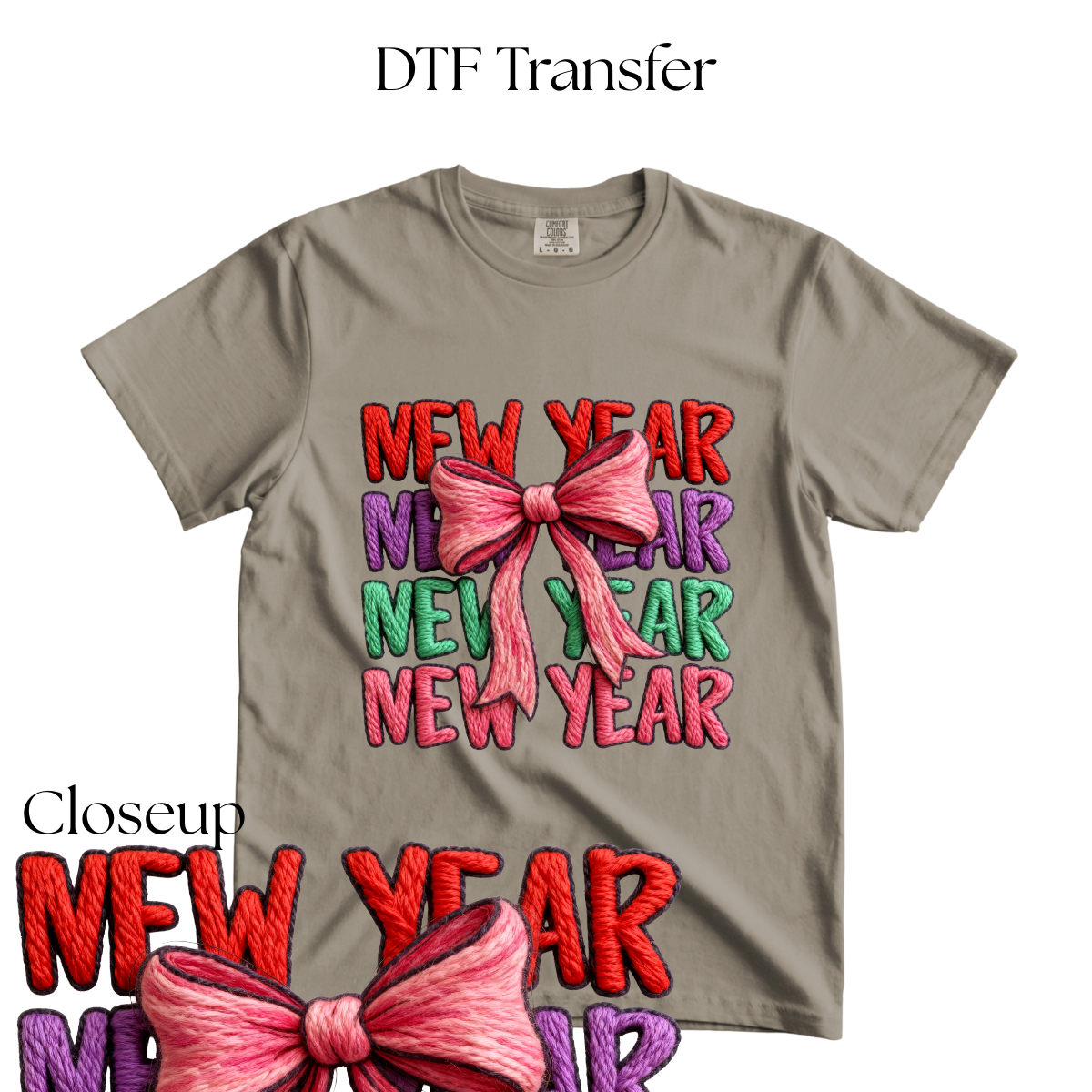 New Year Bow Faux Embroidery DTF Transfer