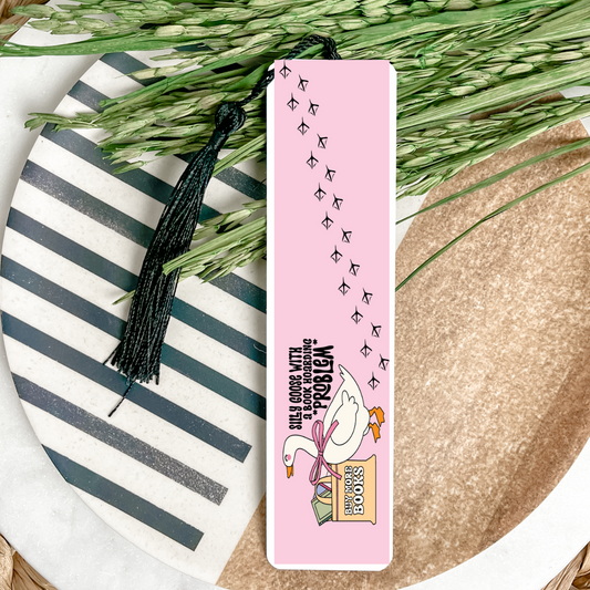 Silly Goose With a Book Problem UV DTF Bookmark DOUBLE SIDED