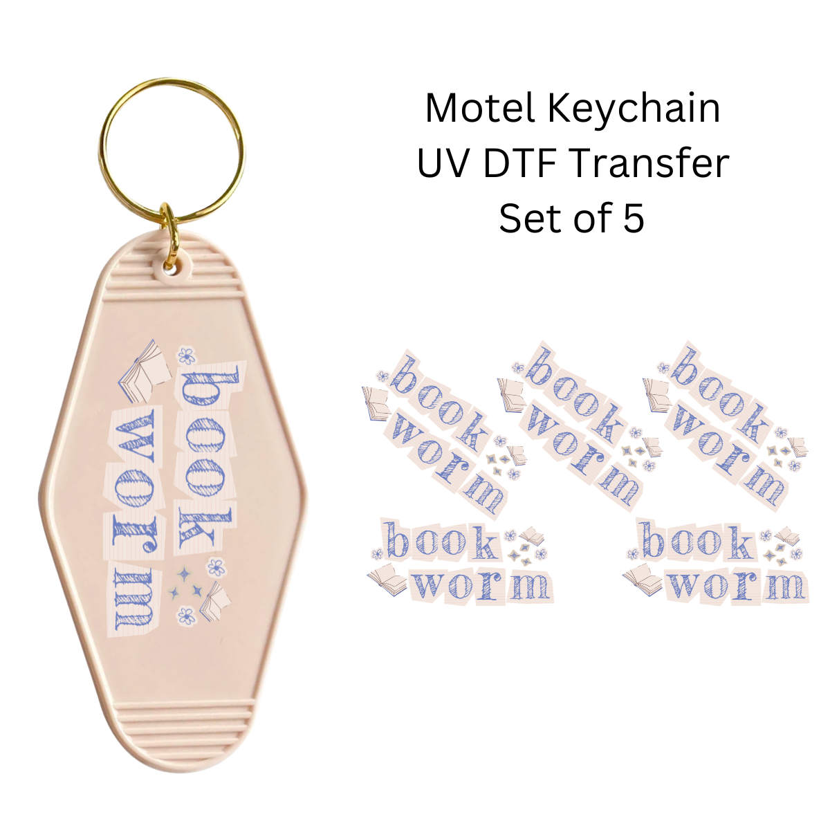 Book Worm Set of 5 Keychain Transfers