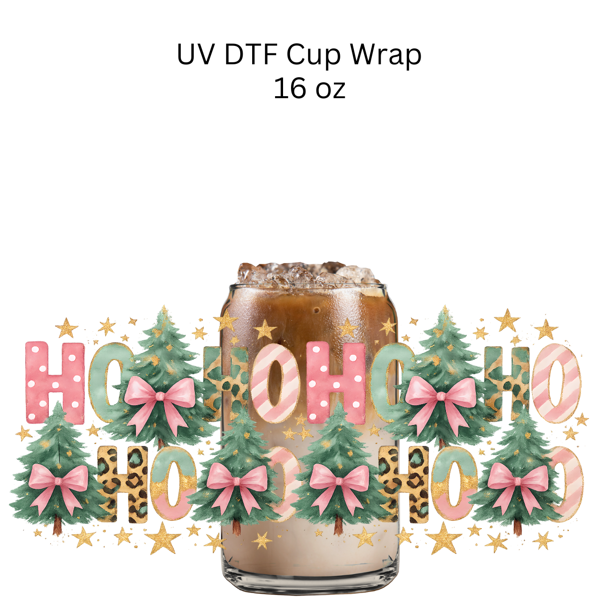 Pink Cheetah Print Ho Ho Ho UV DTF Cup Wrap