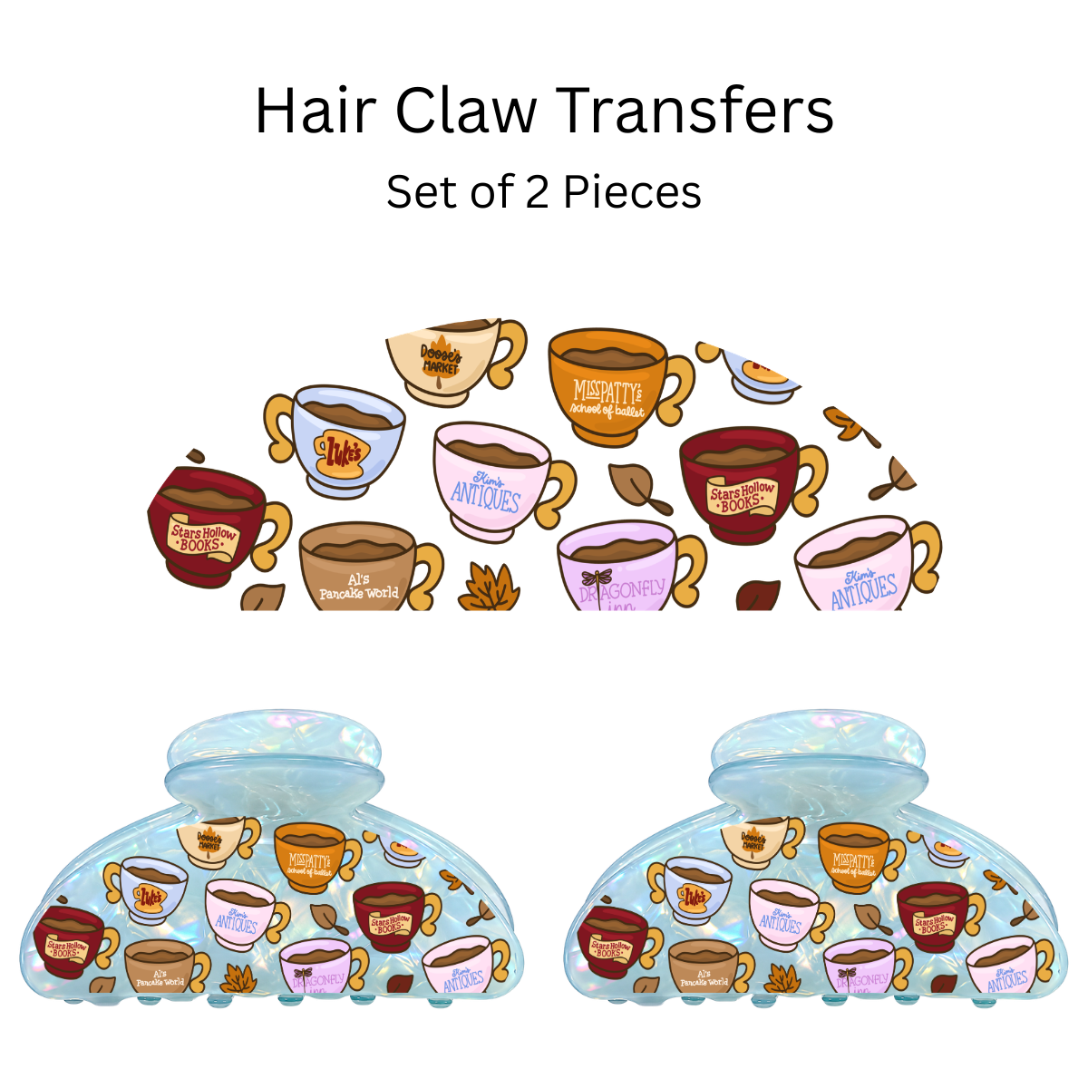 Gil Girls Mugs UV DTF Transfer for 3.19” Claw Clip (Set of 2)