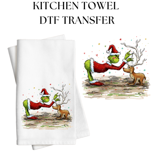 Green Monster and Dog Kitchen Towel DTF Transfer