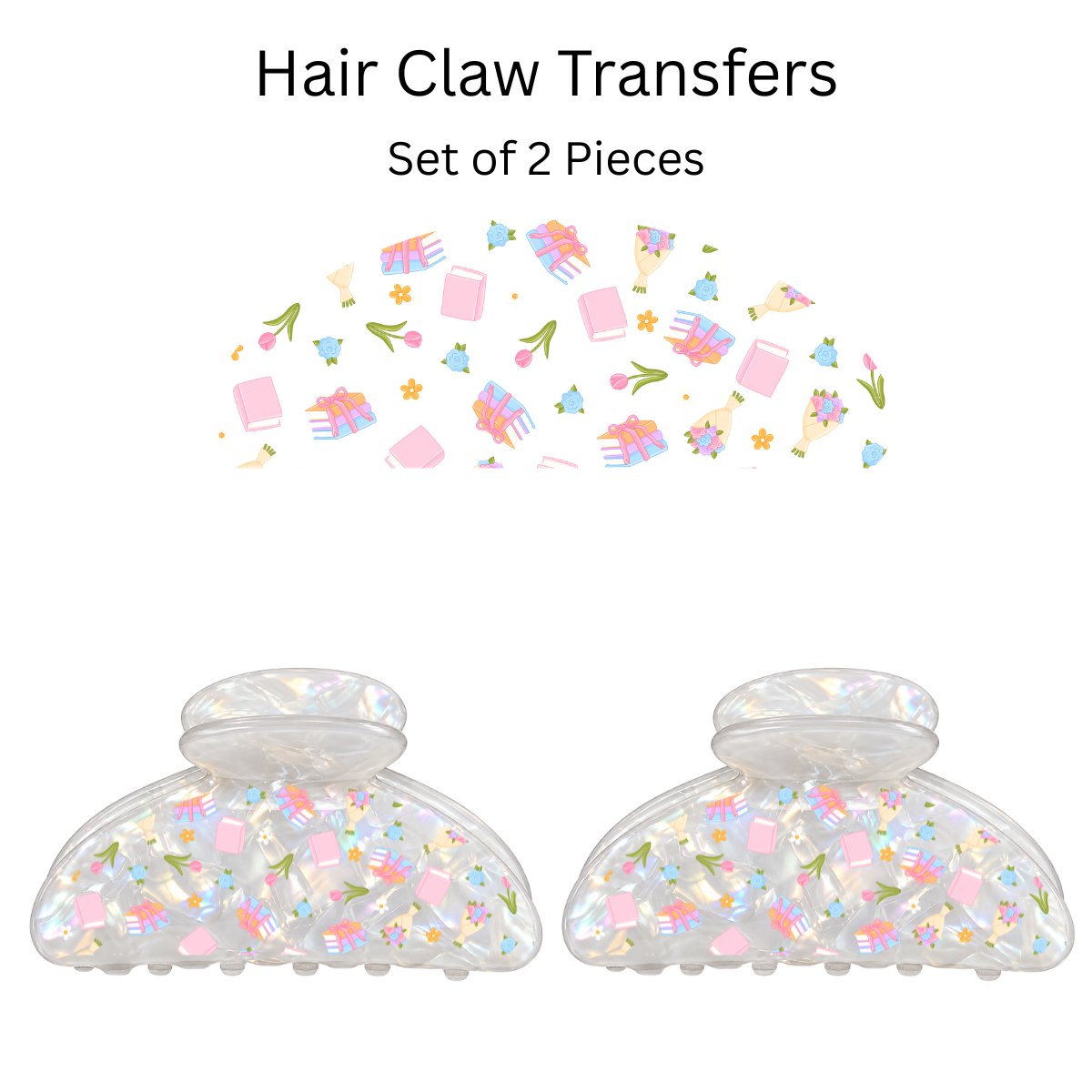 Tulips and Books UV DTF Transfer for 3.19” Claw Clip (Set of 2)