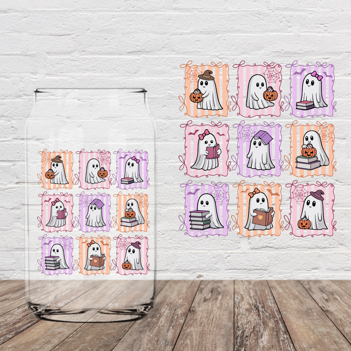 Pink Purple Ghosts and Books 4" UV DTF
