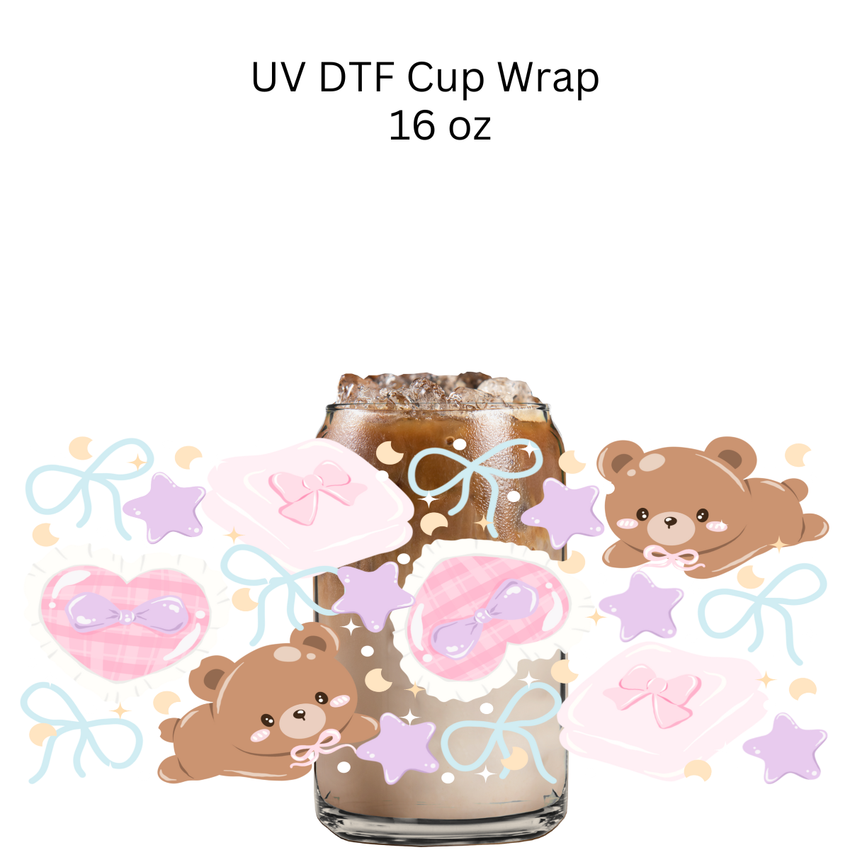 Bear and Hearts UV DTF Cup Wrap