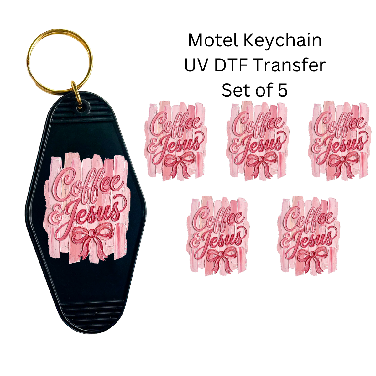 Striped Coffee and Jesus Set of 5 Keychain Transfers
