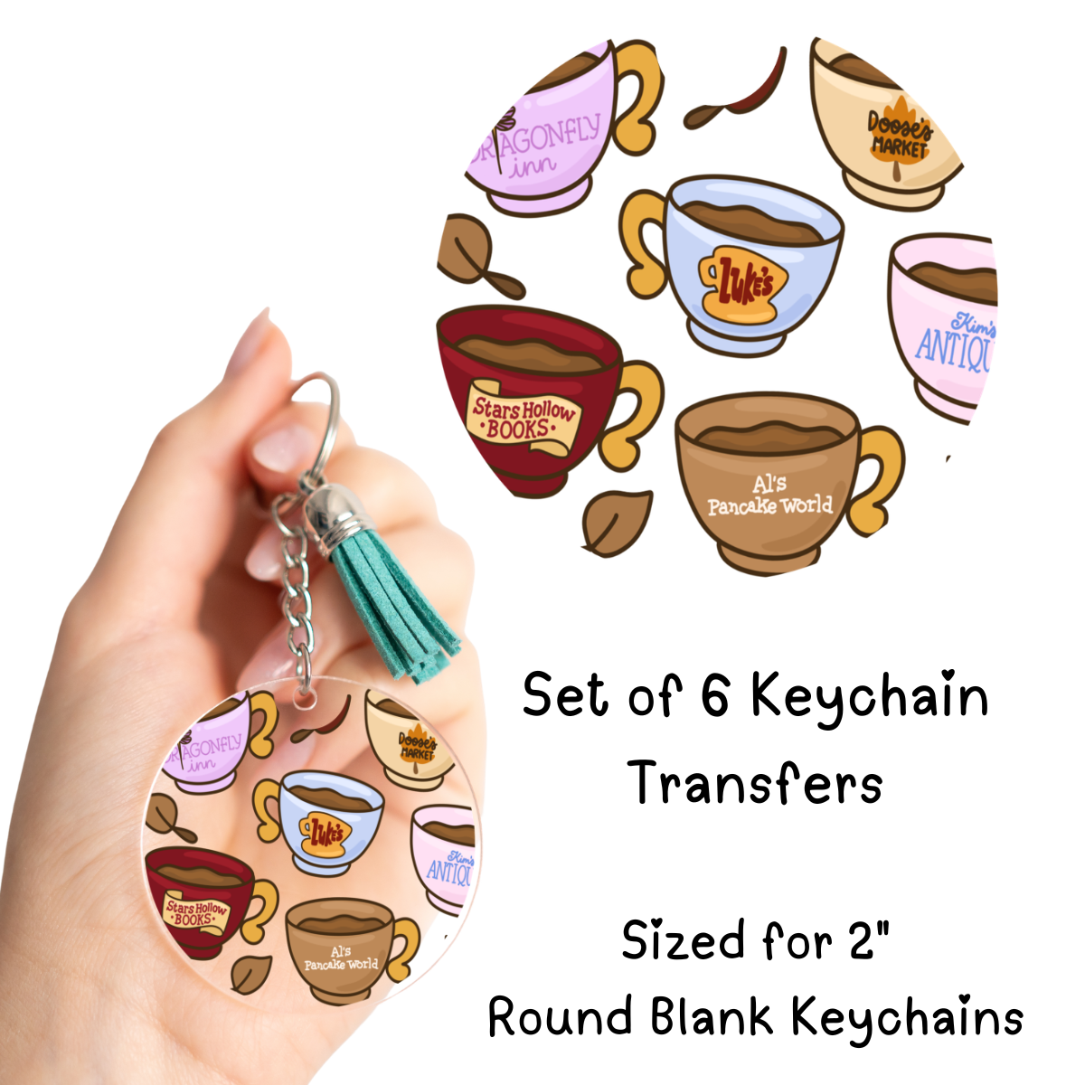 Gil Girls Mugs Keychain Transfer Set of 6