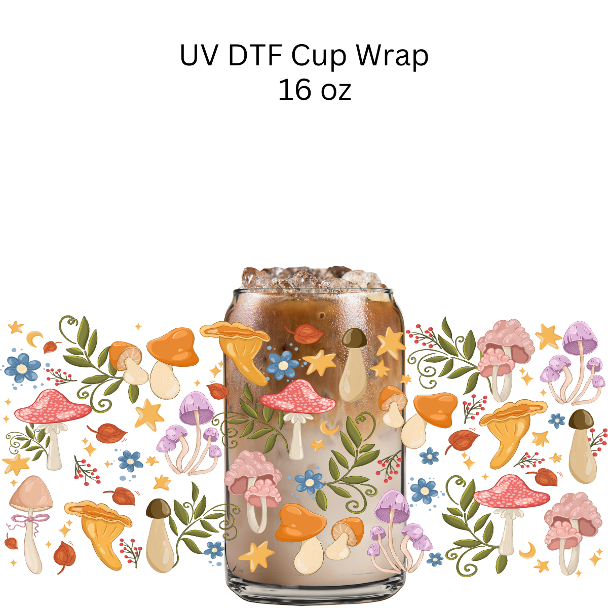 Diff Types of Mushrooms UV DTF Cup Wrap